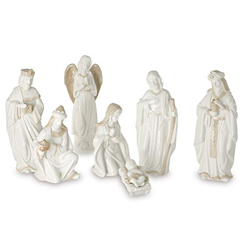 burton + BURTON 7 Pc Ivory/Tan Ceramic Nativity Set