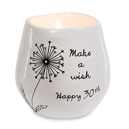 Pavilion Gift Company Make A Wish Happy 30th Birthday - 8 oz Soy Wax Candle with Lead Free Wick in A White Ceramic Vessel 8 oz-100 Scent: Serenity, 3.5 Inch Tall