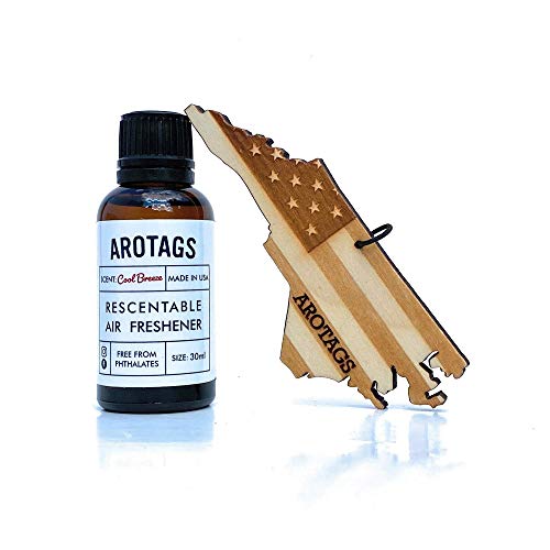 Arotags North Carolina Patriot Wooden Car Air Freshener - Long Lasting Cool Breeze Scent Diffuses for 365+ Days - Includes Hanging Mirror Diffuser and Fragrance Oil - 100% American Made