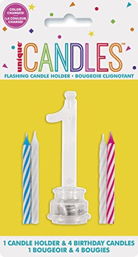 Unique Industries Multicolor Flashing Number 1 Cake Topper & Birthday Candle Set, 5pc