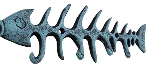 Moby Dick Specialties Moby Dick Nautical Coastal Fish Bones Cast Iron Wall Hook Peg Decor Teal Black
