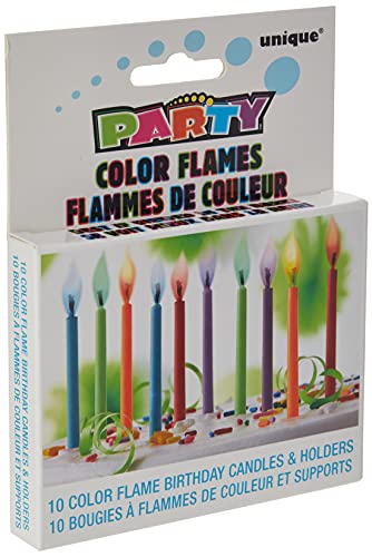 Unique Industries Color Flame Birthday Candles and Holders, 10ct