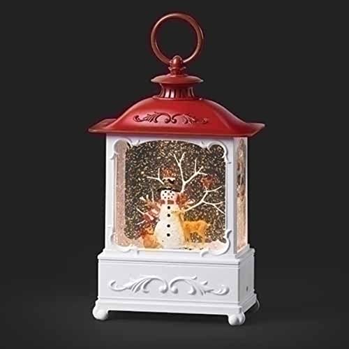 Roman 9" White and Red LED Swirl Snowman Lantern Christmas Tabletop Decor