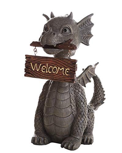 Pacific Trading Giftware Garden Dragon Welcome Dragon Garden Display Decorative Accent Sculpture Stone Finish 10 Inch Tall