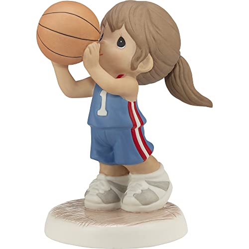 Precious Moments Girl Playing Basketball Figurine - Medium Skin, Dark Hair