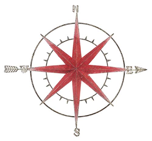 Ganz CB176254 Distressed Red Ombre Compass Wall Decor, 36-inch Width, Metal