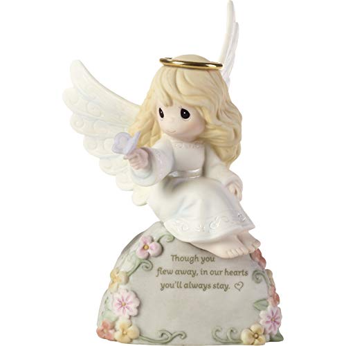 Precious Moments Girl Angel Bereavement 192003 Though You Flew Away in Our Hearts You'll Always Stay Bisque Porcelain Figurine, Multi
