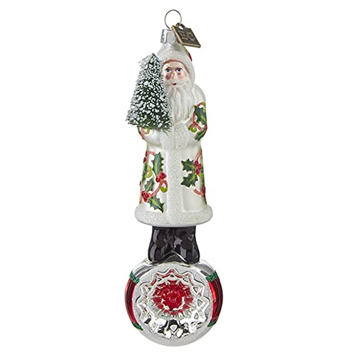 RAZ Imports 4253159 Eric Cortina Collection Elegant Holly Santa Decorative Ornament, 6.5-inch Height, Glass