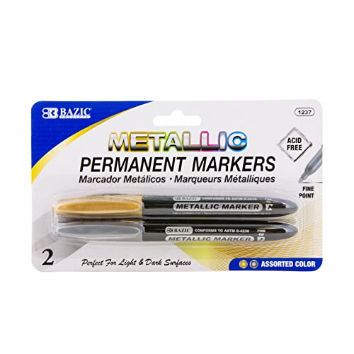 BAZIC Silver and Gold Jumbo Metallic Markers 2 Per Pack ,Gold/Silver