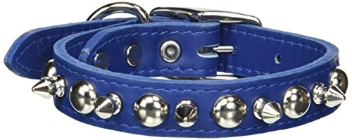 OmniPet Signature Leather Pet Collar with Spike and Stud Ornaments, Blue, 3/4 by 16"