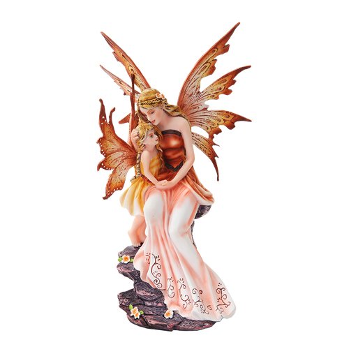 Pacific Trading PTC 8.75 Inch Mother and Baby Orange Winged Fairy Statue Figurine