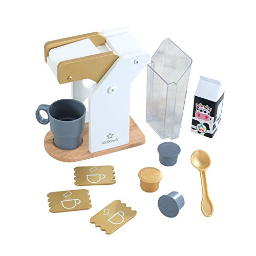 KidKraft 53538 Kids Play Kitchen Wooden Toy Coffee Set in Modern Metallic Colours, Play Kitchen Accessory