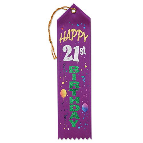 Beistle"Happy 21st Birthday" Ribbon, Purple - 1pc