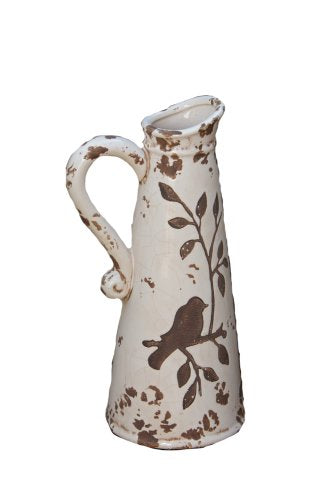 Audrey's - Your Heart's Delight Your Heart's Delight Birds 'n Branches Pottery Pitcher, 13 by 4-3/4-Inch, White