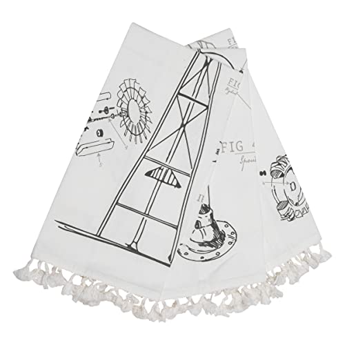 Foreside Home and Garden Set of 3 Farm Manual Black Cotton Tea Towels