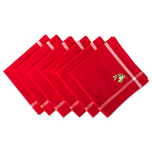 DII Design Embroidered Mistletoe 100% Cotton Oversized Napkin for Holidays, Family Gatherings, & Christmas Dinner - Set of 6 (20x20)