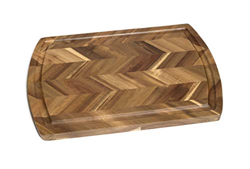Lipper International 1240 Acacia Rect. Herringbone design Chopping board, side grooves, deep well, 18X12X1‚Äù