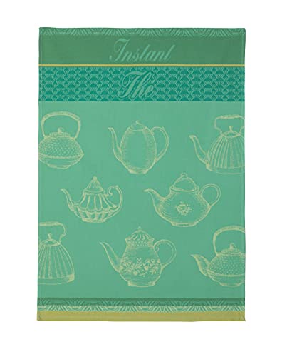 Coucke French Cotton Jacquard Towel, Instant Tea, 20-Inches by 30-Inches, Green, 100% Cotton