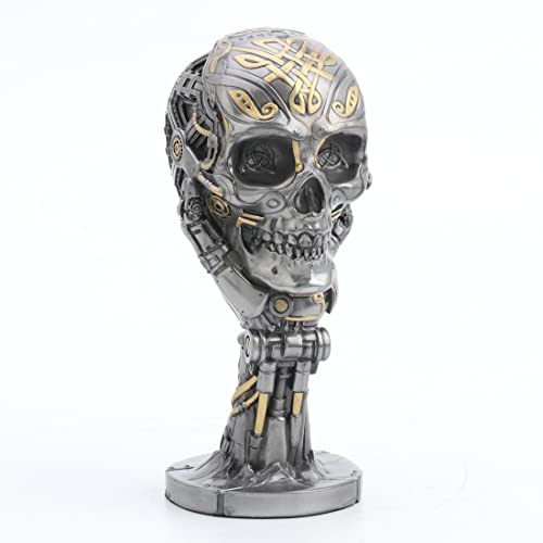 Unicorn Studio Veronese Design 7 1/8" Steampunk Thinker Statue Mechanical Skull Sculpture Metallic Finish