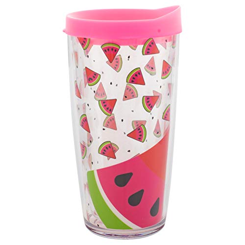 Freeheart Watermelon Burst 16 Oz Travel Tumbler with Neon Pink Lid | Watermelon Fruit Drinking Cup|Double Wall Tumblers | BPA Free Vacuum Insulated Tumbler