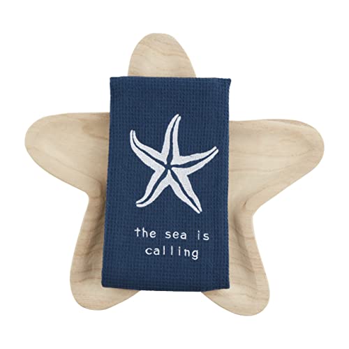 Mud Pie Starfish Tray & Towel Set, Tray 12 1/2" X 13 1/2" | Towel 25" X 16", 95% Cotton 5% Rayon