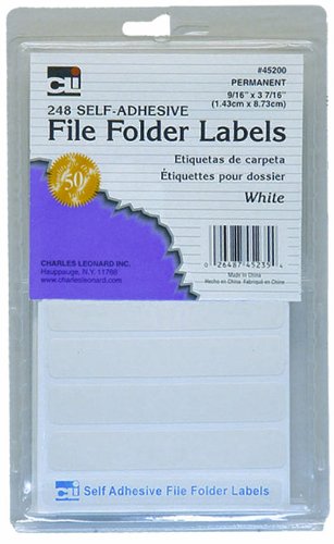 Charles Leonard File Folder Labels, Self-Adhesive, 0.56 x 3.43 Inches, White, 248-Count Box (45235)