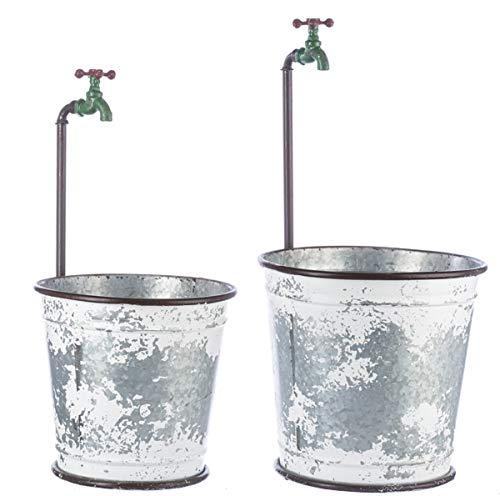Ganz 163455 Bucket Planter with Faucet, Set of 2