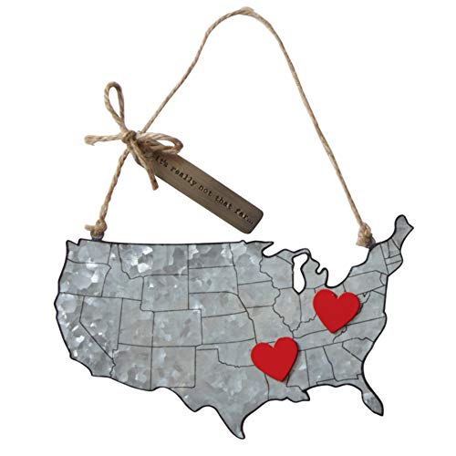 Mud Pie Not That Far Galvanized Tin Map Ornament with Magnet,3 3/4" x 6 1/2", Silver