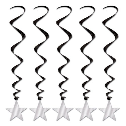 Beistle 5-Pack Star Whirls, 3-Feet, Black and Silver