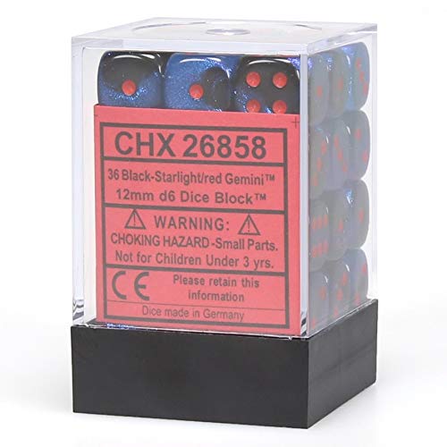 Chessex CHX26858 Dice-Gemini: 36D6 Black-Starlight/Red Set