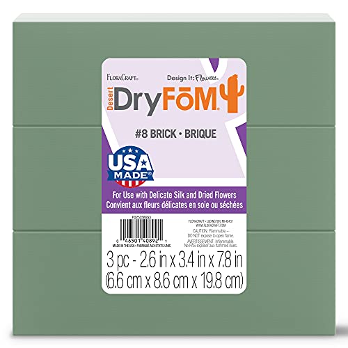 FloraCraft Dry Foam Blocks, 2.75 by 3.875 by 7.875-Inch, Green, 3-Pack