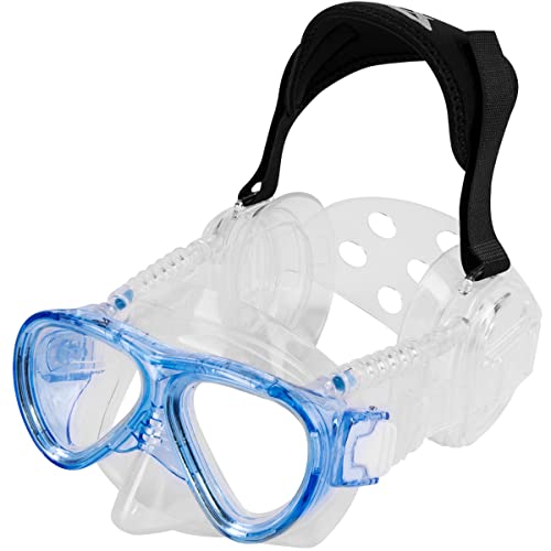 IST ProEar Kids Dive Mask with Ear Covers, Scuba Diving Pressure Equalization Gear, Tempered Glass Twin Lens (Blue)