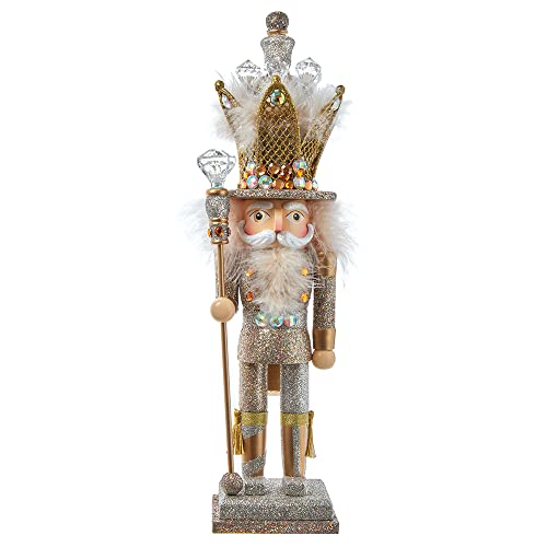 Kurt Adler Hollywood Nutcrackers Hollywood Platinum and Gold Glitter King Nutcracker, 16-Inch