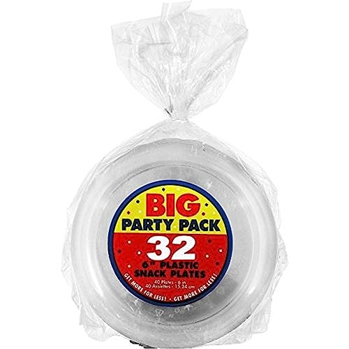 Amscan Big Party Pack Clear Plastic Plates | 6" | Pack of 32| Party Supply