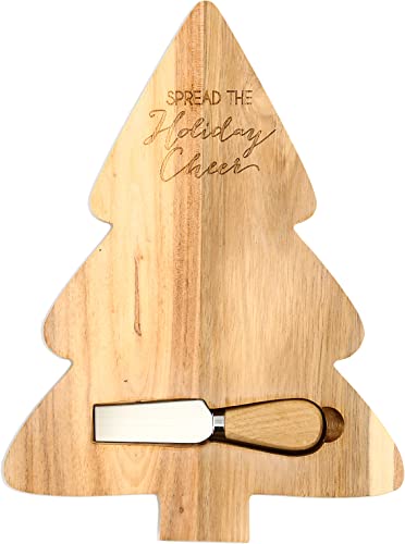 Pavilion 9" x 12" Christmas Tree Shaped Acacia Wood Serving Board Cutting Board with Matching Knife