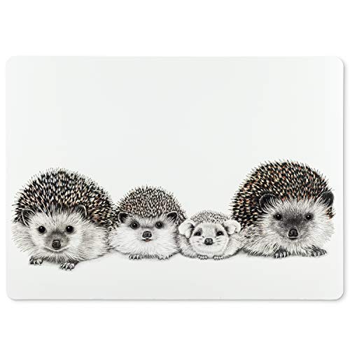 Abbott Collection  27-TABLEMAT-CN-12 Hedgehog Family Placemat-13x18 Long, 13x18 inches, White/Black