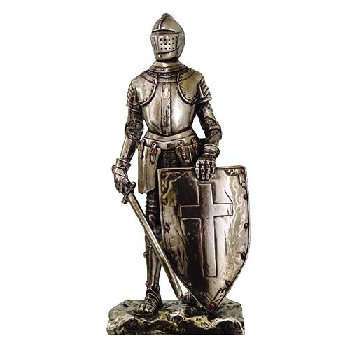 Pacific Trading Crusader Knight Statue Silver Finishing Cold Cast Resin Statue 7" (8718)
