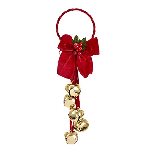 Kurt Adler Five Gold Jingle Bells with Dark Red Bow Door Hanger