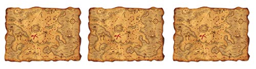 Beistle Plastic Pirate Treasure Map 3 Piece Party Accessories Game Favors Birthday Decorations, 12" x 18", Tan/Red/Green/Brown