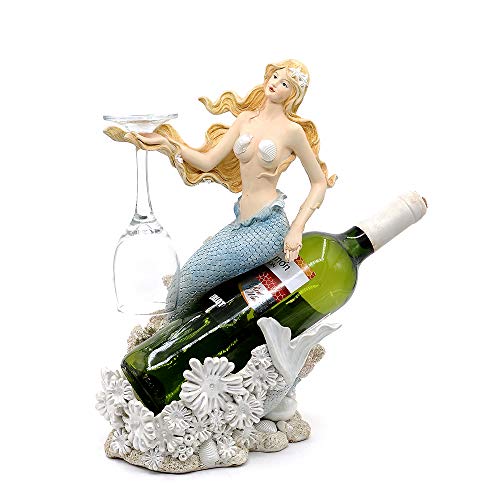 Comfy Hour Under The Sea Collection 13" Mermaid Wine Rack Bottle Holder, Polyresin