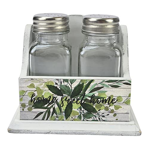 Boston Warehouse Home Sweet Home Greenery Salt and Pepper Shakers in Wood Box