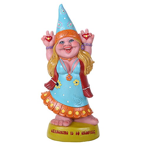 Pacific Trading Giftware Hippie Lady Gnome Gardening is Groovey Garden Gnome Statue 12H
