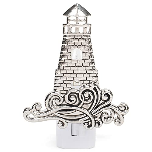 Ganz Silver Lighthouse Coastal Electric LED Night Light