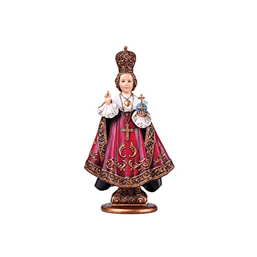 Roman Infant Of Prague With Cross Royal Red Robes 5 x 10 Inch Resin Stone Tabletop Figurine