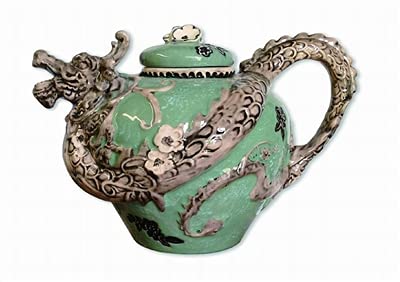 Blue Sky Clayworks Clayworkss Green Dragon Designed Tea Pot - 10'' x 10'' x 7'' Kiln Fired Clay Hand Casted and Hand Painted Ceramic Tableware made in the Chinese Tradition ‚Äö√Ñ√∂‚àö√ë‚àö¬® Perfect for Coffee Party