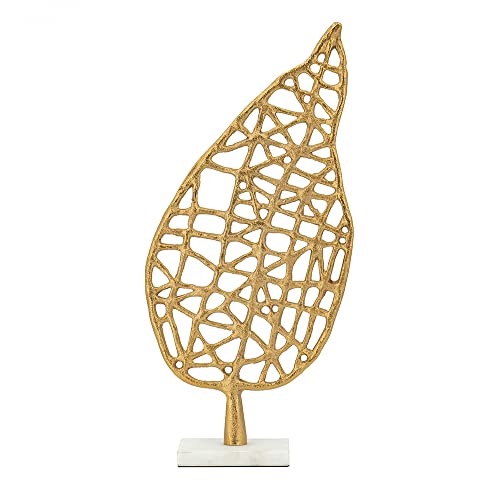 A&B Home Leaf Table D?cor with Marble Base - 7.5" x 3" x 16" - Gold