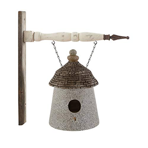 K&K Interiors 17168A-AR 11 Inch Stone Yurt Birdhouse with Rope Hanger Arrow Replacement, Gray