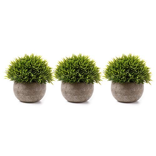 T4U 3PCS Artificial Plastic Potted Plant Fake Green Grass Faux Plant with Pot for Home Office Indoor D‚Äö√†√∂¬¨¬©cor