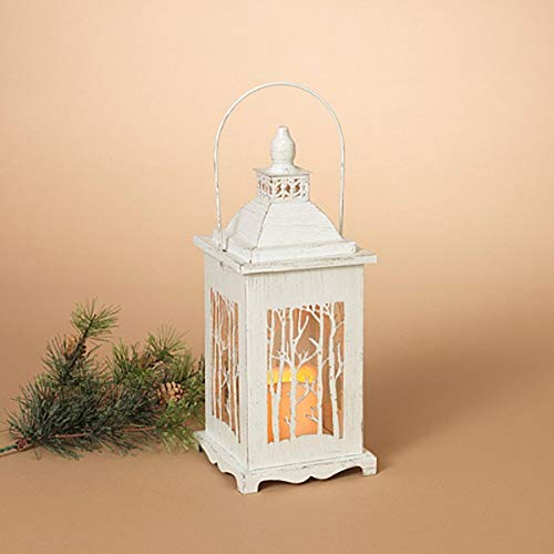 Gerson Metal & Glass Winter Forest Timer Lantern