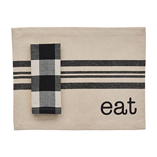 Mud Pie Table for 4 Placemat and Napkin Set, placemat 13" x 17" | Napkin 18" x 18",Cream/Black